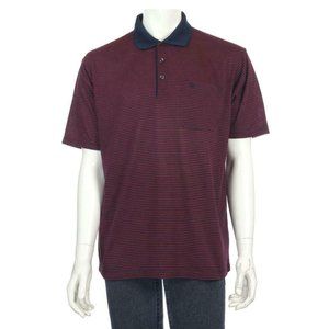 Vintage OCTSLON Polo Shirt Sz XL Short Sleeve Striped Cotton Blend Navy Red
